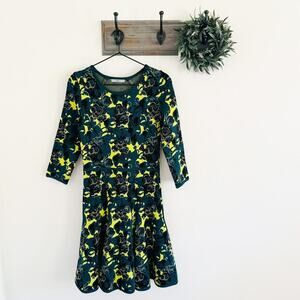 Zac Posen Green Floral Bodycon Flare Dress S